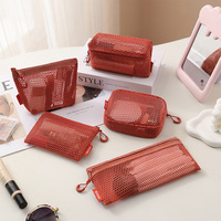 Pochette de rangement en maille respirante, ensemble multi-formes, légère, multi-usages, trousse de toilette cosmétique pour voyage et papeterie