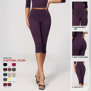 Set Yoga Senza Cuciture, Leggings a Zampa, Pantaloni Capri Yoga a Vita Alta, Finitura Spazzolata, Elasticizzati in Quattro Direzioni, Asciugatura Rapida, Leggings Sportivi Modellanti - Product Image 3