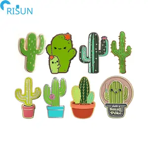 Customized Enamel Plant Potting Barbary Fig Cactus Enameled Metallic Pins Lapel Pins Badges Brooches Custom Cactus Enamel Pin