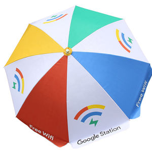 사용자 정의 로고 인쇄 대형 야외 프로모션 폴리 에스테르 썬 비치 우산 플라스틱 손잡이로 수동 제어 - Product Image 3