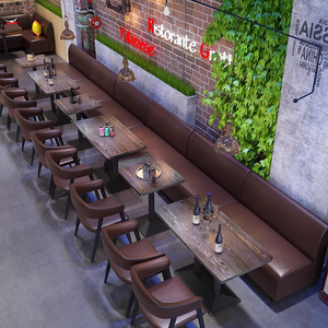 Muebles para Restaurante, Sofá Largo Tapizado Moderno con Mesa de Madera para Cafetería, <span class=keywords><strong>Bistro</strong></span> Comercial - Product Image 2