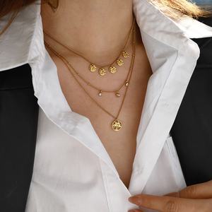 สร้อยคอจี้ไทเทเนียมหลายชั้นประดับเซอร์โคเนียแบบคลาสสิก ไม่ซีดจาง ทนทาน พร้อมโซ่ทอง 14k สำหรับผู้หญิง - Product Image 2