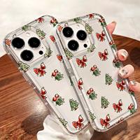 Coque de téléphone portable transparente antichoc avec nœud de Noël pour iPhone 14 15 Plus 16 17 18 Pro Max