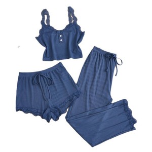 Nouveaux ensembles de pyjamas d'été 3 pièces pour femmes 2025 – Débardeur, short et pantalon unis avec empiècements en dentelle pour la maison – Ensembles de nuit sexy - Product Image 6