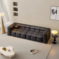 Ensemble de canapés en cuir au design moderne et écologique, avec dossier rembourré en éponge carrée type guimauve, pieds en acier inoxydable, pour usage hôtelier