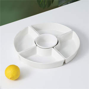 Porzellan Fünfteiliges Snack-Platten-Set Japanischer Stil Dessert Abendessen Obst Kalte Speisen Teller Rund Einfarbiges Muster - Product Image 4