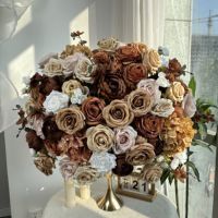 DKB Bouquet de fleurs artificielles de luxe en soie bleue pour mariage, centre de table, décoration florale, composition florale, boule de fleurs
