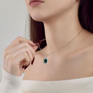 Dylam Stylish 925 Sterling Silver Rhodium Plated Fine Fashion Jewelry Women <b>Emerald</b> Diamond 5A Cubic Zirconia <b>Pendant</b> Necklace - Product Image 4