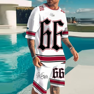 Set Estivo da <span class=keywords><strong>Uomo</strong></span> 2 Pezzi Personalizzato con Logo, T-shirt Goffrata e Pantaloncini Stampati, Completo Sportivo per <span class=keywords><strong>Uomo</strong></span> - Product Image 4