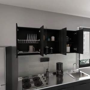 Gabinete de pared Wengue negro DB Shelton de 59 pulgadas con dos puertas de vidrio centrales Solución de almacenamiento de cocina - Product Image 2