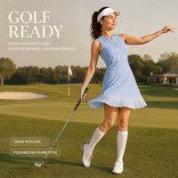 Robe de golf élégante sans manches pour femme, personnalisée, avec demi-fermeture éclair et ourlet plissé, idéale pour le sport et les activités de plein air