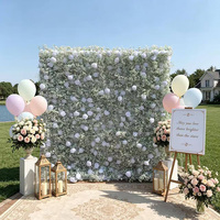 MoKtong White Rose 5D Flower Wall Backdrop 8ft X 8ft dengan Kain Latar Belakang Gulung dan Stand yang Dapat Disesuaikan untuk Bridal Shower Photo Booth