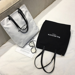 Fashion <strong>Medium</strong> Light Weight Leather Handle Cotton Canvas Fabric Tote Bag Canvas Cotton Tote Bag Woman <strong>Handbag</strong> - Product Image 1
