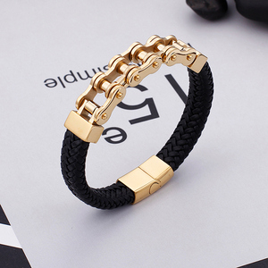 <span class=keywords><strong>KALEN</strong></span> Pulsera de Acero Inoxidable Chapado en Oro Brazalete de Cuero para Hombre - Product Image 3