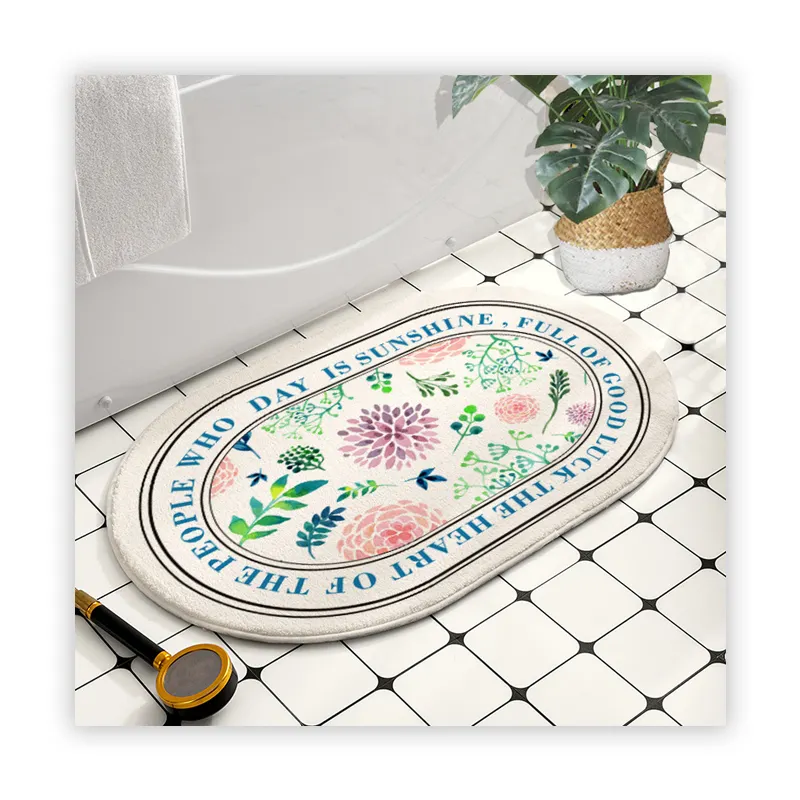 Super soft super fiber thick absorbent cashmere carpet and carpet long hair Korean flower design bathroom mat printed pad