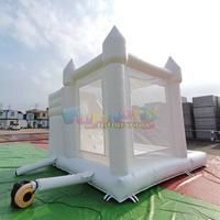 Château gonflable commercial pour fêtes et mariages en extérieur, toboggan gonflable blanc, fosse à balles, matériau PVC, capacité 500 kg, garantie 3 ans