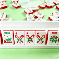 Ensemble de mahjong américain de luxe sur le thème de Noël rouge Holly Jolly, 160 pièces, 4 joueurs, table en acrylique pliable, durable et portable