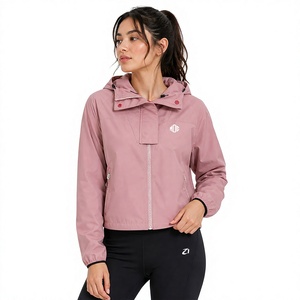 Chaqueta cortavientos rosa personalizada para mujer, ligera, impermeable, para correr al aire libre, con cremallera, OEM. - Product Image 1