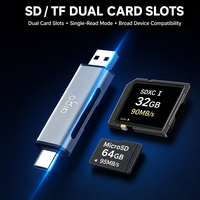 Lecteur de cartes USB 3.0 Type-C OTG en aluminium avec logo personnalisé, double fente SD, adaptateur flash pour MacBook, ordinateur portable, PC, approvisionnement en gros