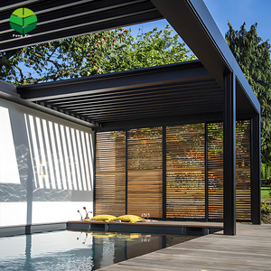 Gazebo métallique électrique télécommandé d'extérieur étanche <span class=keywords><strong>pergola</strong></span> de jardin à <span class=keywords><strong>toit</strong></span> à persiennes en aluminium avec porte coulissante en verre - Product Image 6