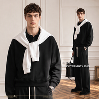 Pull-over Homme Col Polo à Boutons 320G Personnalisé avec Logo et Marque Privée, Coupe Ample Printemps-Automne – Vente en Gros