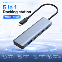 Station d'accueil USB-C 5-en-1 en aluminium, 4K+60Hz, multifonction, Type-C 85W PD, 4*10Gbps USB3.2 Gen2, hub portable pour ordinateur portable, en stock