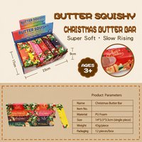 Jouet Squishy Barre de Beurre de Noël en Mousse PU à Remontée Lente, Bâton de Beurre à Presser, Jouet Anti-Stress Imprimé Festif, Cadeau de Fête