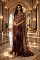 Robe de soirée de luxe élégante à col haut, ornée de perles et de cristaux, longue robe de soirée en dentelle, robe traditionnelle musulmane Jalabiya Abaya