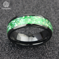 Bague en tungstène dôme noir de 8mm, incrustation de coquillage vert, alliance pour homme, bijoux pour homme