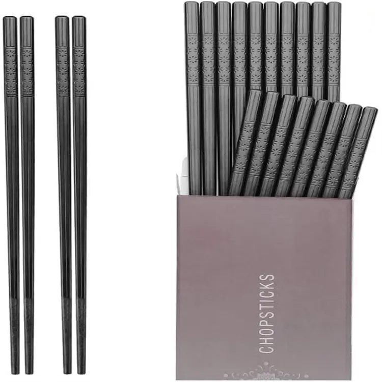 10 Pares Reutilizáveis Pauzinhos Antiderrapantes Black Chop Sticks Pack Lavadora De Louça Reutilizável Pauzinhos De Fibra De Vidro Segura