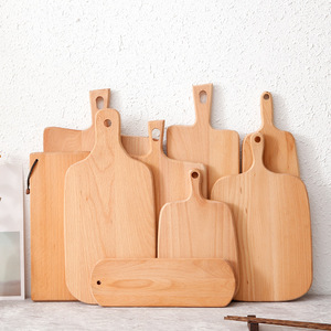 Tabla de cortar de madera de haya, rectangular, de madera maciza, con asa, para cortar en la cocina. - Product Image 2