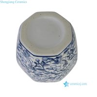 RXET17-A  Jarre générale octogonale en porcelaine chinoise bleue et blanche antique avec motif de gourdes entrelacées