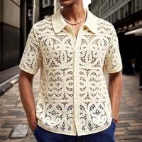 Bestseller Amerikanisches Vintage Openwork Atmungsaktives Gehäkeltes Herren-Poloshirt Street Fashion Lässige Gestrickte Herren-T-Shirts