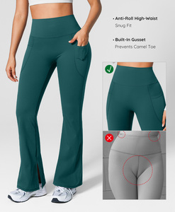 Vractivewholesale Leggings évasés à taille haute avec poches latérales, <span class=keywords><strong>pantalon</strong></span> de yoga pour femmes, <span class=keywords><strong>pantalon</strong></span> de jogging à jambes larges, sport uni, écologique - Product Image 3