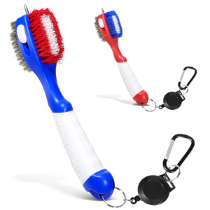 Golf Club Cleaning <b>Brush</b> With Pull Ring Portable Massage Grip Blue And Red Plastic Copper <b>Wire</b> Outdoor Use - Product Image 1