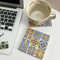 Sous-verre en céramique haut de gamme avec support en liège écologique, tapis carré en porcelaine Mandala, antidérapant pour tasses à boissons chaudes