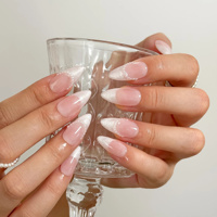 Ongles en acrylique à presser, French manucure perlée, forme amande, longueur personnalisable, finition brillante/mate, estampage doré, pour usage professionnel en salon