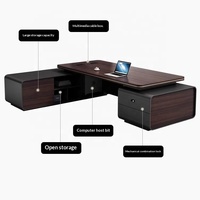 Bureau de direction de luxe Boss, design moderne, matériau PVC, dessus en bois, tiroir utilitaire mobile et amovible, autoportant