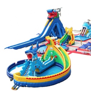 Parque Acuático Inflable con Forma de Tiburón Dragón de Dibujos Animados, Tobogán Inflable Múltiple, Acuático Interactivo para Entretenimiento de Verano al Aire Libre en el Lago - Product Image 1