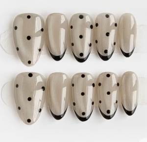 <span class=keywords><strong>Uñas</strong></span> Postizas con Puntos Amarillos Crema, Base Suave con Puntos <span class=keywords><strong>Pastel</strong></span>, Manicura Primavera 2026 - Product Image 1