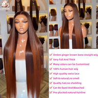 Peluca de Cabello Humano Vietnamita Virgen Liso Extremo con Encaje 5x5, Ombré Marrón Jengibre con Reflejos, Sin Pegamento, Lista para Usar, Nudos Pre-Decolorados