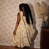 Robe longue décontractée d'été pour femme, coupe trapèze, taille haute, sans col, avec bretelles à ruban, motif floral tissé, antistatique, pour invitées