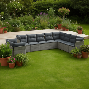 Conjunto de Sofás de Ratán Gris para Patio, 10 Plazas, Muebles de Jardín para Exteriores, Diseño Contemporáneo, Resistente a los Rayos UV, No Plegable - Product Image 2