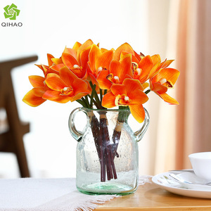 3D6 First-hand Cymbidium Plastic Artificial Orchid Yellow Orange Home Decor Bouquet High Simulation Durability - Product Image 5