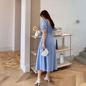 Vestido Largo Runqi N8390, Corte Entallado, Manga Abullonada, Cuello Cuadrado, Algodón, Tallas Grandes, Vestido Casual para Mujer, Uso Diario - Product Image 2