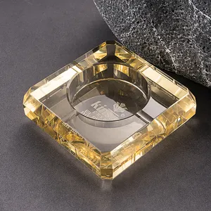 2022新款透明金色方形水晶烟灰缸创意实用礼品水晶烟灰缸