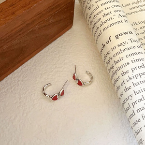 S925 Sterling Silver Heart Shaped Drop <b>Earrings</b> Red Glaze For Women Everyday Wear <b>Fine</b> Dangle Jewelry - Product Image 2