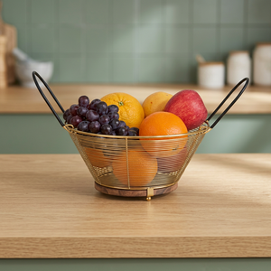 Panier à fruits minimaliste en métal avec poignées, conteneur de rangement en aluminium pour la présentation des aliments dans la cuisine, forme polygonale, design durable - Product Image 3