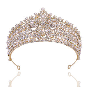 Corée fait à la main <span class=keywords><strong>perle</strong></span> mer accessoire Femme cristal diadème pour reine Pageant couronne luxe strass baroque mariée couronne - Product Image 5
