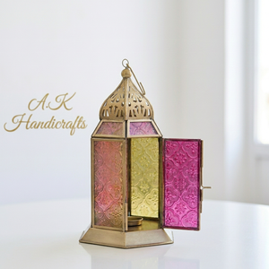 2026 Hot Selling <b>Gold</b> Moroccan Colorful Glass <b>Lanterns</b> for Table Top and Hanging Decorations - Product Image 1